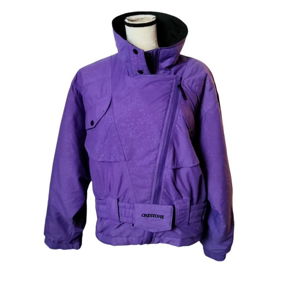 Vintage 90s Crestone Womens Sz 10 Purple Ski Coat Asymmetrical Snow Gear Winter